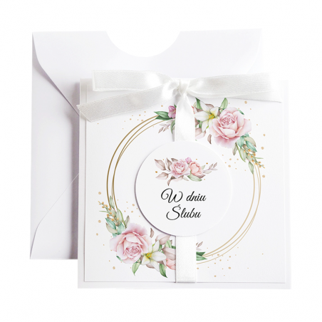 Kartka Okolicznościowa na Ślub - Biała Vintage Wianek - Róża na Kole