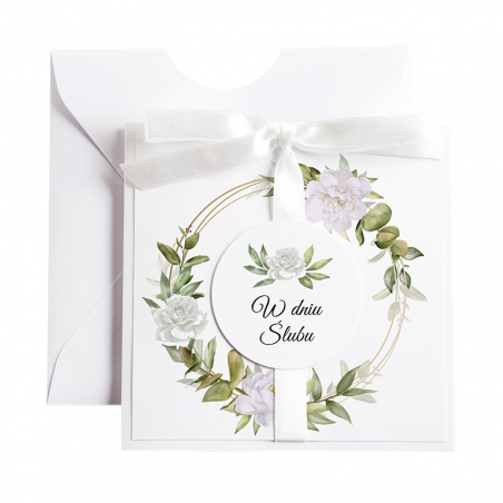 Kartka Okolicznościowa na Ślub - Biała Vintage Wianek - Biała Piwonia
