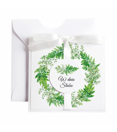 Kartka Okolicznościowa na Ślub - Biała Vintage Wianek - Paprotka