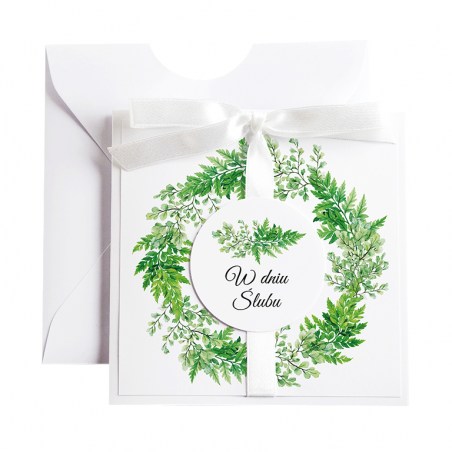 Kartka Okolicznościowa na Ślub - Biała Vintage Wianek - Paprotka