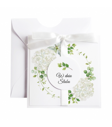 Kartka Okolicznościowa na Ślub - Biała Vintage Wianek - Biała Hortensja