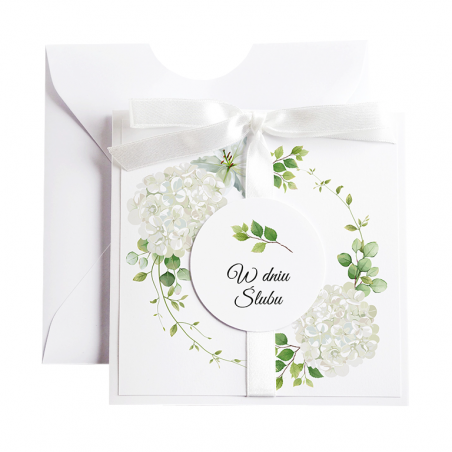 Kartka Okolicznościowa na Ślub - Biała Vintage Wianek - Biała Hortensja