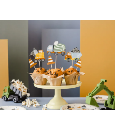 Toppery na tort, do muffinek - Pojazdy budowlane 4-7 cm - 6 sztuk