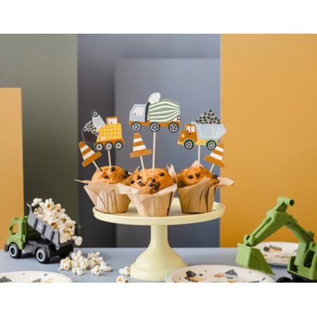 Toppery na tort, do muffinek - Pojazdy budowlane 4-7 cm - 6 sztuk