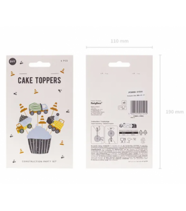 Toppery na tort, do muffinek - Pojazdy budowlane 4-7 cm - 6 sztuk
