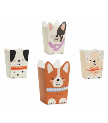 Pudełka na popcorn Pieski 8,7x8,7 cm - 6 sztuk