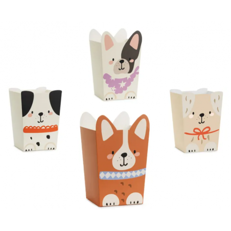 Pudełka na popcorn Pieski 8,7x8,7 cm - 6 sztuk