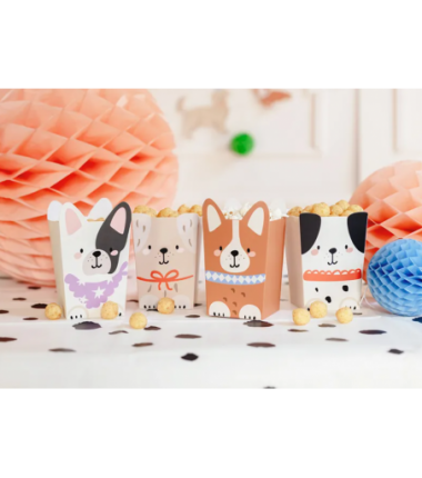 Pudełka na popcorn Pieski 8,7x8,7 cm - 6 sztuk