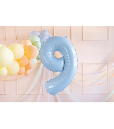 Balon foliowy Cyfra 9 - 72 cm - jasny niebieski