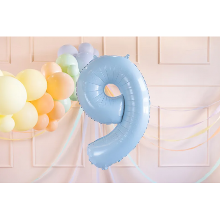 Balon foliowy Cyfra 9 - 72 cm - jasny niebieski
