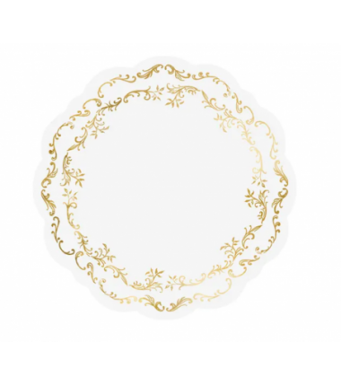 Podkładki pod talerze złoty Ornament, śr. 35,5 cm, białe - 6 sztuk