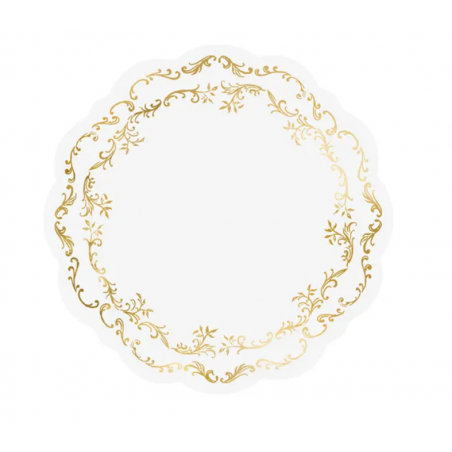Podkładki pod talerze złoty Ornament, śr. 35,5 cm, białe - 6 sztuk