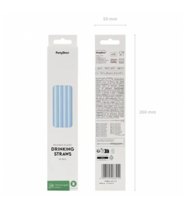 Słomki plastikowe 23 cm błękitny - 12 sztuk