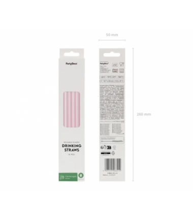 Słomki plastikowe 23 cm - różowy - 12 sztuk