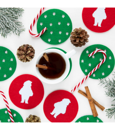 Świąteczne podkładki pod kubek Mikołaj - 6 sztuk