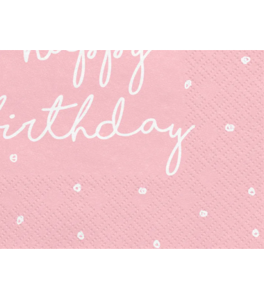 Serwetki napis Happy Birthday różowe - 20 sztuk