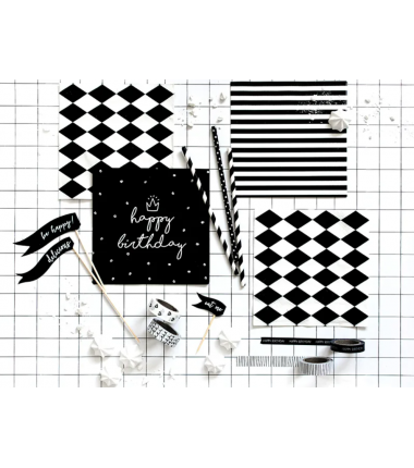 Serwetki napis Happy Birthday czarne - 20 sztuk