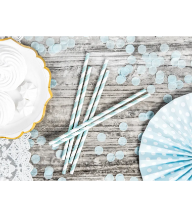 Słomki papierowe jasnoniebieskie paski - 10 sztuk