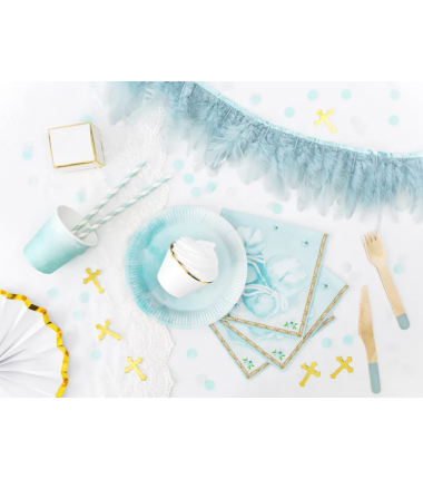 Słomki papierowe jasnoniebieskie paski - 10 sztuk