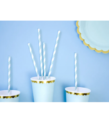 Słomki papierowe jasnoniebieskie paski - 10 sztuk