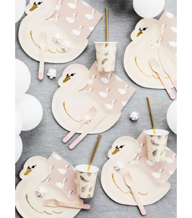 Kubeczki 220 ml jasnoróżowe w złote piórka - 6 sztuk