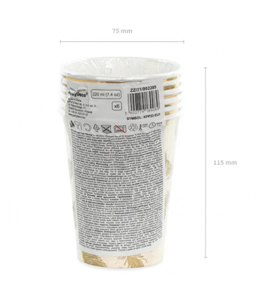 Kubeczki 220 ml jasnoróżowe w złote piórka - 6 sztuk