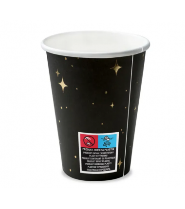 Kubeczki 260 ml czarne w złote gwiazdki - 6 sztuk