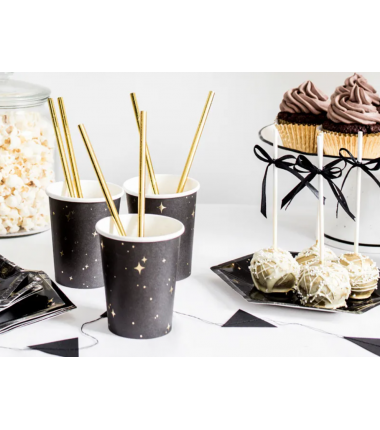 Kubeczki 260 ml czarne w złote gwiazdki - 6 sztuk