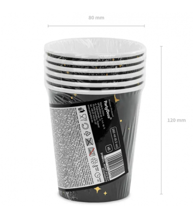 Kubeczki 260 ml czarne w złote gwiazdki - 6 sztuk