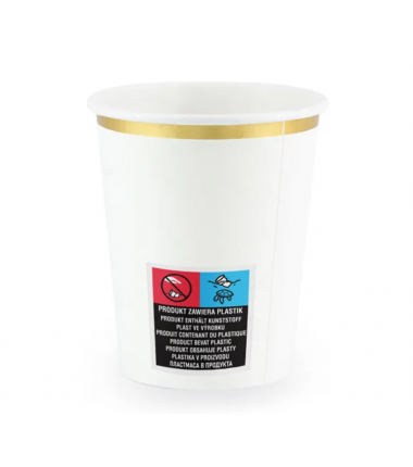 Kubeczki 260 ml białe ze złotym brzegiem - 6 sztuk