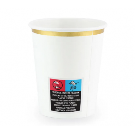 Kubeczki 260 ml białe ze złotym brzegiem - 6 sztuk