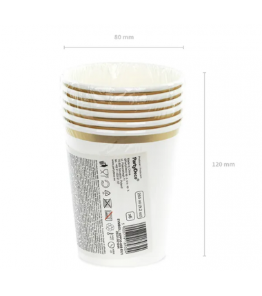 Kubeczki 260 ml białe ze złotym brzegiem - 6 sztuk