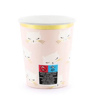 Kubeczki 200 ml jasnoróżowe z Kotkiem - 6 sztuk