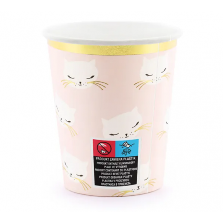 Kubeczki 200 ml jasnoróżowe z Kotkiem - 6 sztuk