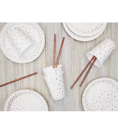 Kubeczki 260 ml białe w różowozłote kropki - 6 sztuk