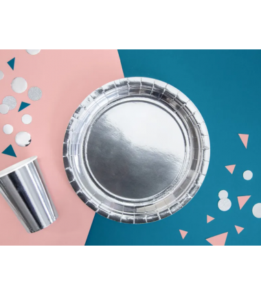 Talerzyki duże okrągłe srebrne 23cm - 6 sztuk