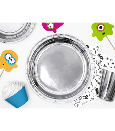 Talerzyki duże okrągłe srebrne 23cm - 6 sztuk