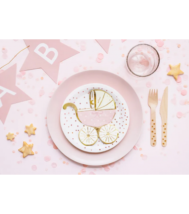 Talerzyki białe w różowozłote kropki 18cm - 6 sztuk