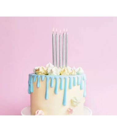 Świeczki wysokie - srebrne - 12 sztuk