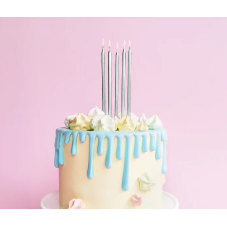 Świeczki wysokie - srebrne - 12 sztuk