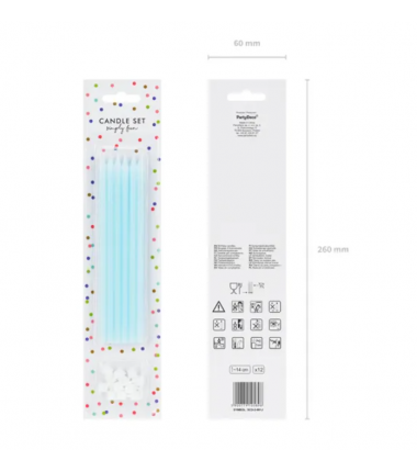 Świeczki wysokie - jasnoniebieskie - 12 sztuk