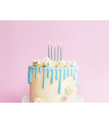 Świeczki niskie - srebrne - 6 sztuk