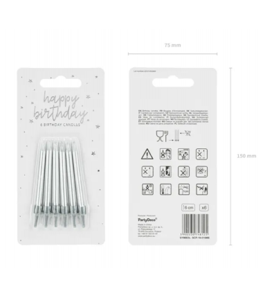 Świeczki niskie - srebrne - 6 sztuk