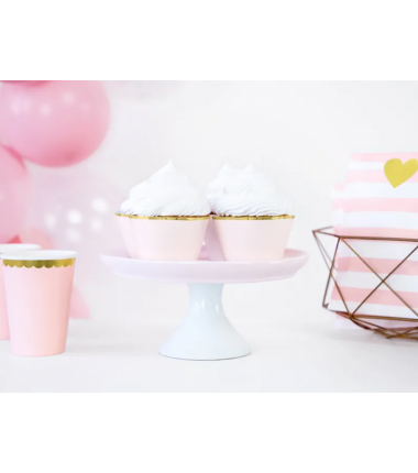 Osłonki na muffinki różowe ze złotym brzegiem - 6 sztuk