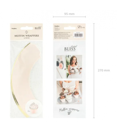 Osłonki na muffinki różowe ze złotym brzegiem - 6 sztuk