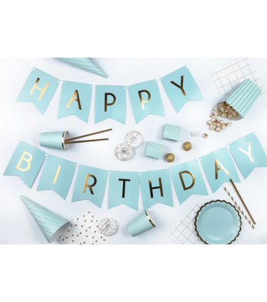 Pudełka na popcorn błękitne w złote paski - 6 sztuk