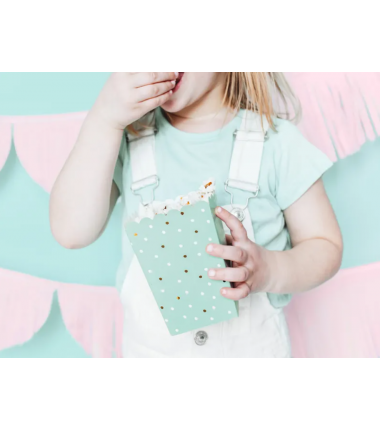 Pudełka na popcorn w białe i złote kropki - 6 sztuk