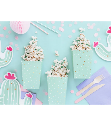 Pudełka na popcorn w białe i złote kropki - 6 sztuk