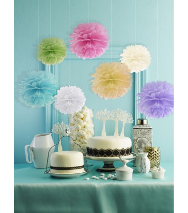 Pompon bibułowy biały 25 cm - 1 sztuka