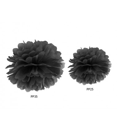 Pompon bibułowy czarny 25 cm - 1 sztuka